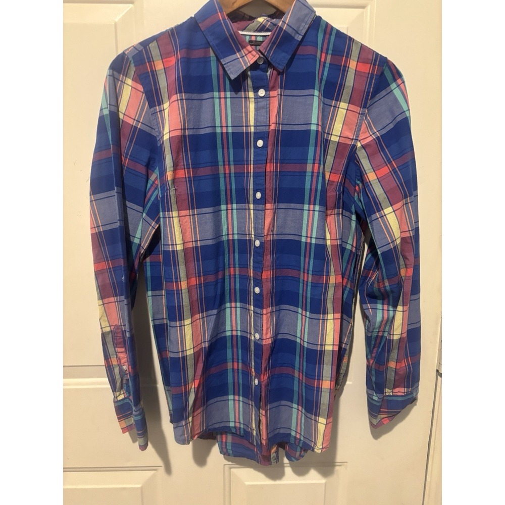 Tommy Hilfiger Shirt Womens Large Pink Plaid Casual Button Up Preppy Lightweight